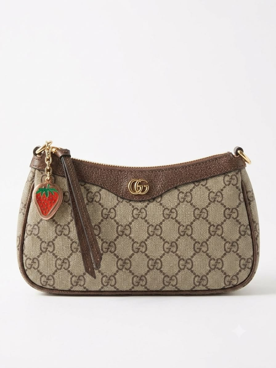 Mini Sac Baguette 'Signature' – Finitions Cuir & Charme Fraise